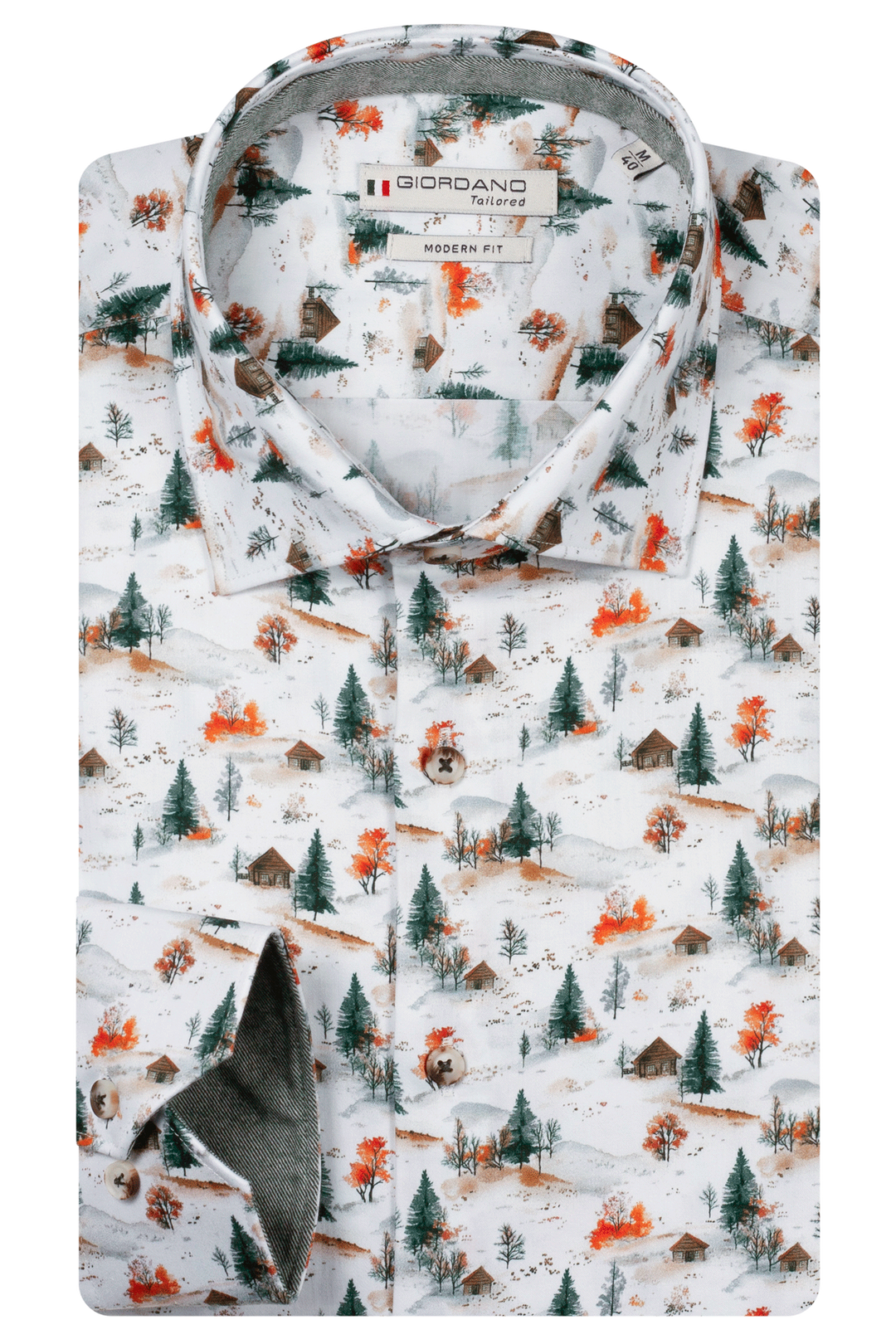 Giordano Maggiore Semi Cutaway Print Overhemd - Wit