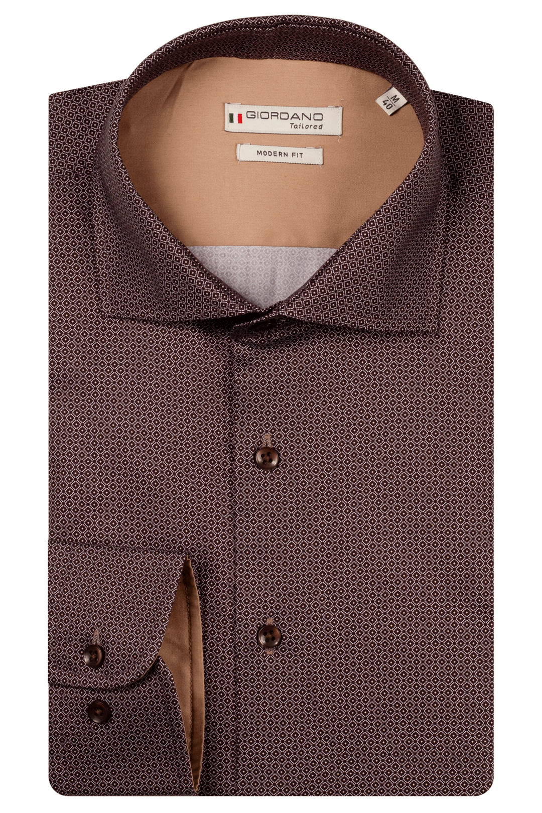 Giordano Locarno Semi Cutaway Print Overhemd - Bruin