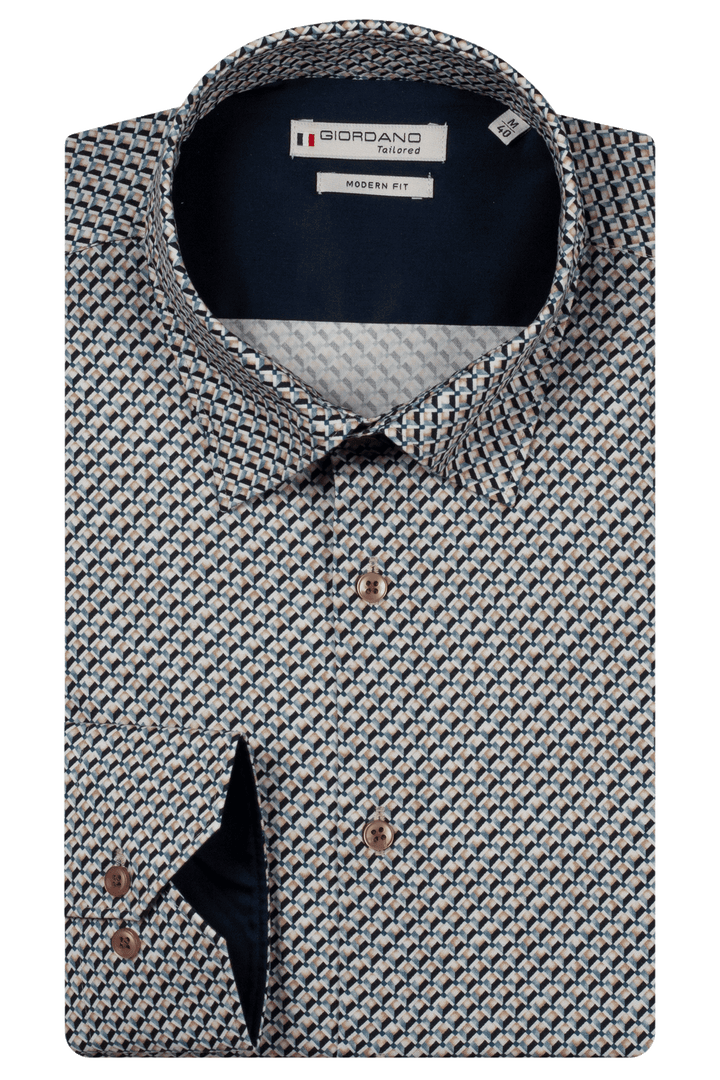 Belmonte Button Under Grafische print Overhemd - Blauw