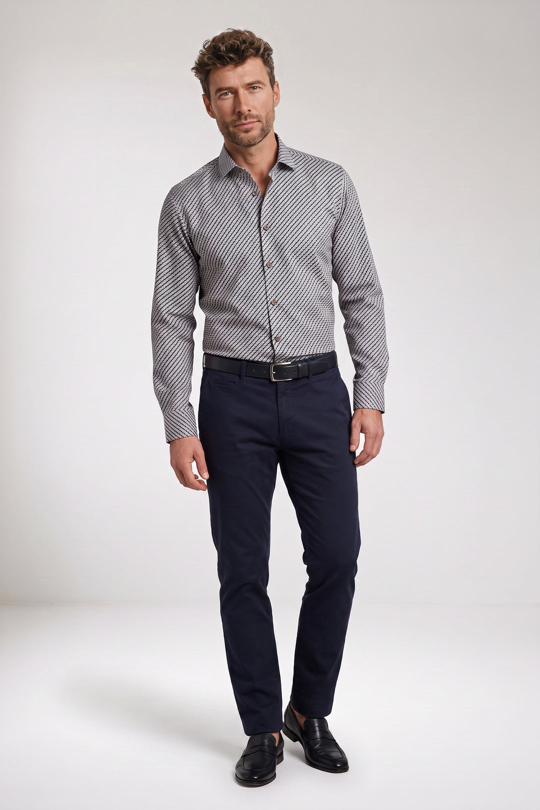 Belmonte Button Under Grafische print Overhemd - Blauw