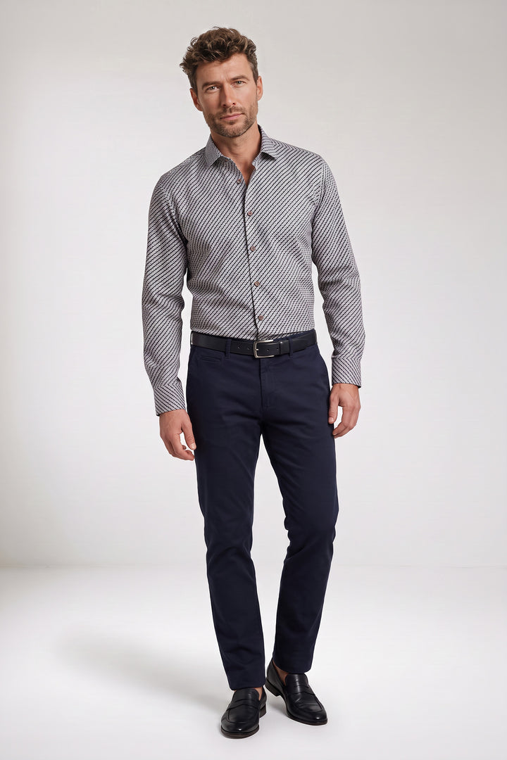 Belmonte Button Under Grafische print Overhemd - Blauw