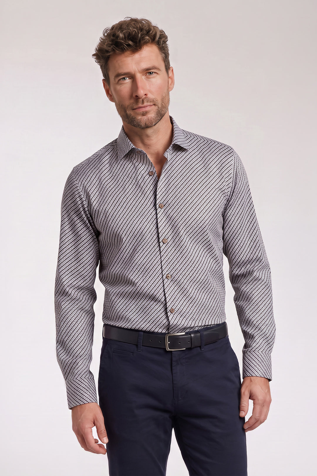 Belmonte Button Under Grafische print Overhemd - Blauw