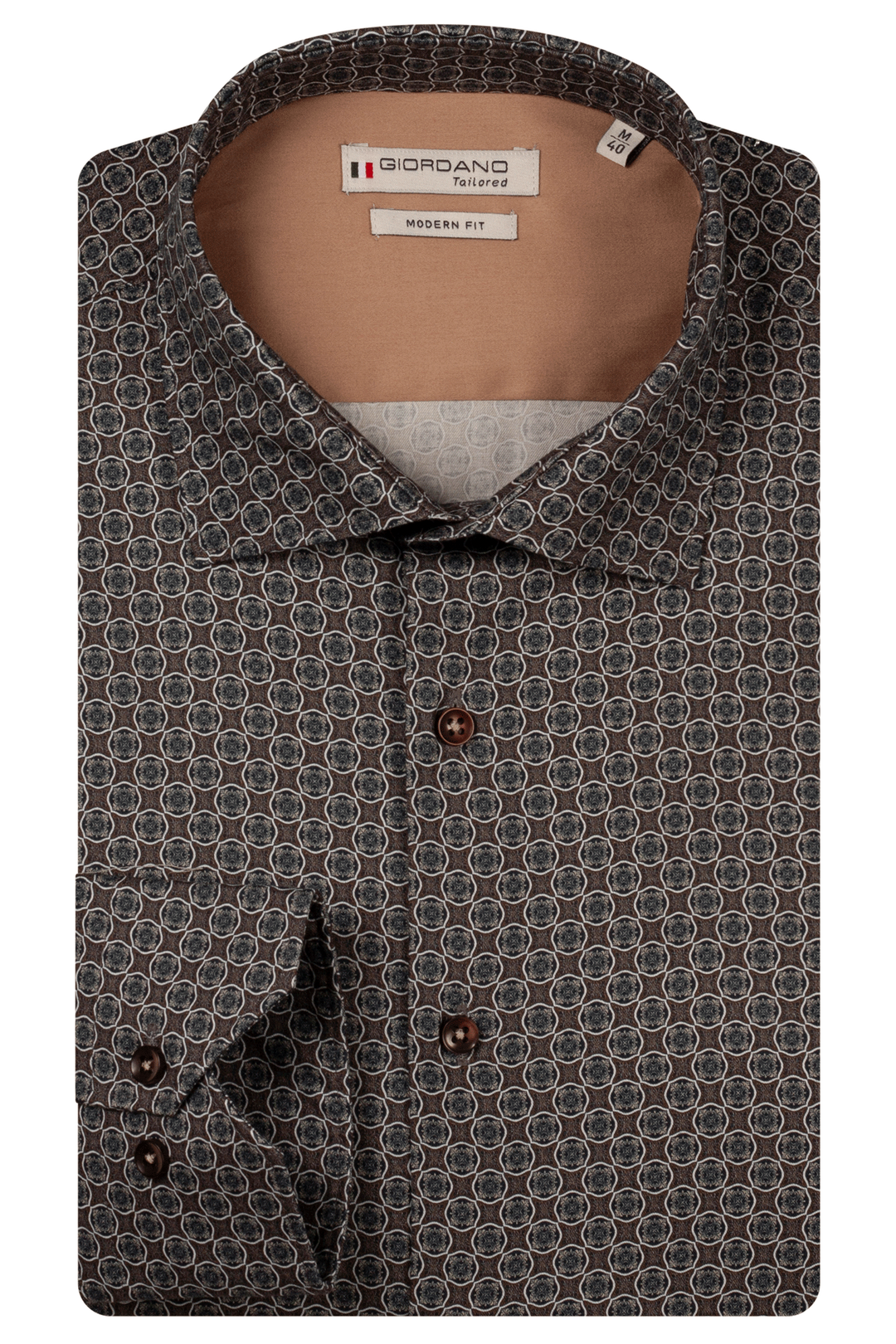 Giordano Maggiore Semi Cutaway Print Overhemd - Bruin