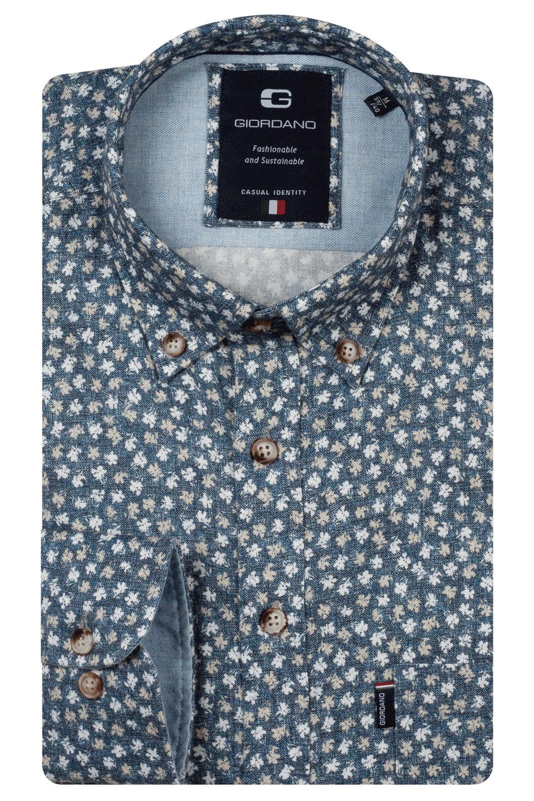 Giordano Dino Button Down Print Overhemd - Blauw