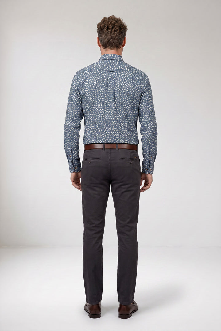 Dino Button Down Bloemenprint Overhemd - Blauw