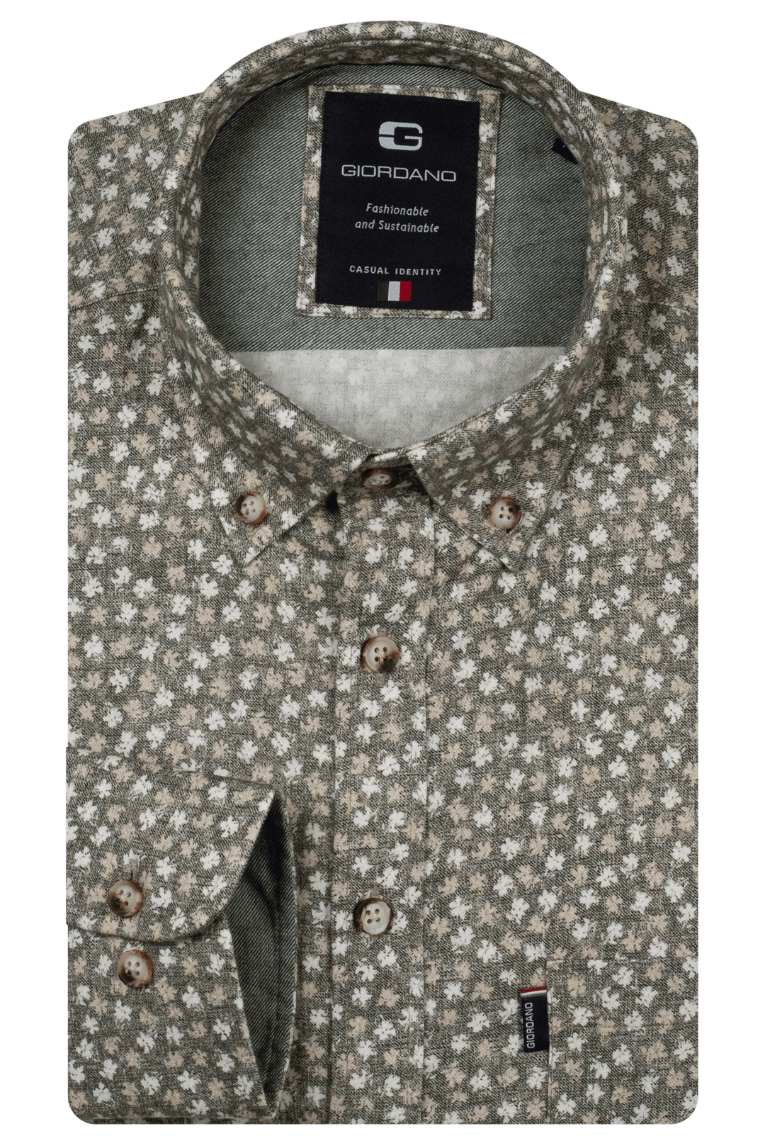 Giordano Dino Button Down Print Overhemd - Groen