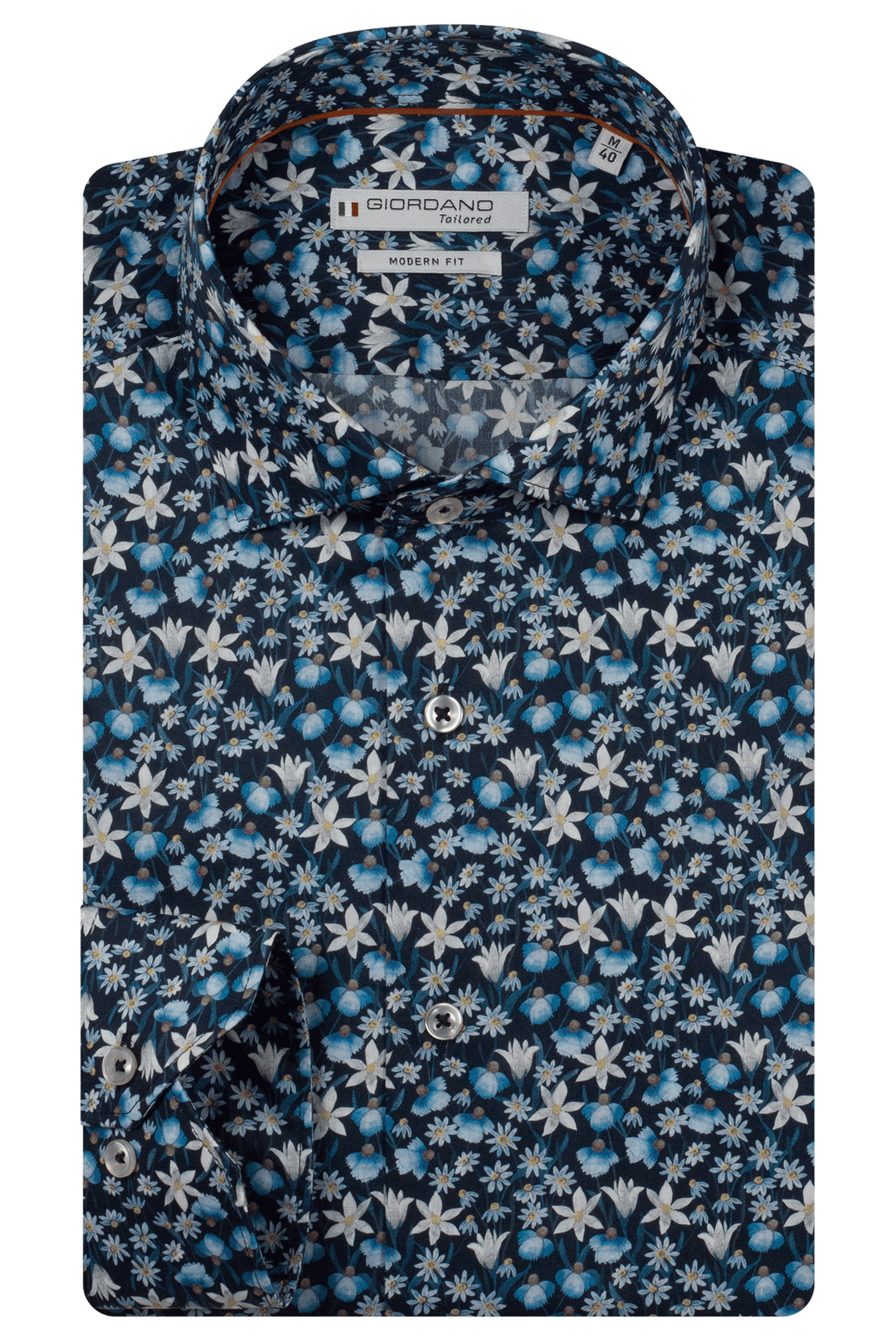 Giordano Maggiore Semi Cutaway Print Overhemd - Middenblauw