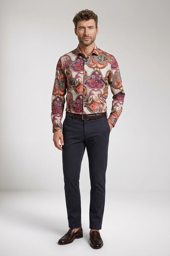 Maggiore Semi Cutaway Paisleyprint Overhemd - Blauw