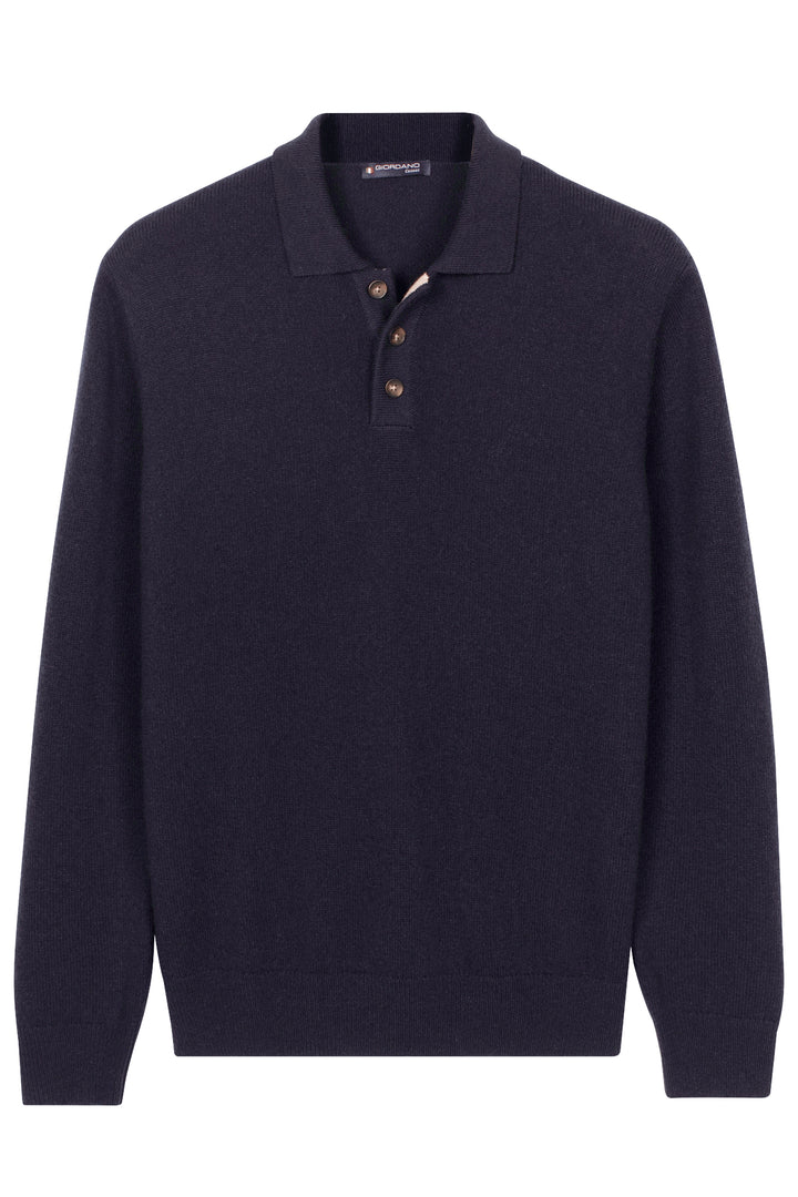Monza Lamswollen Polo Pullover - Donkerblauw