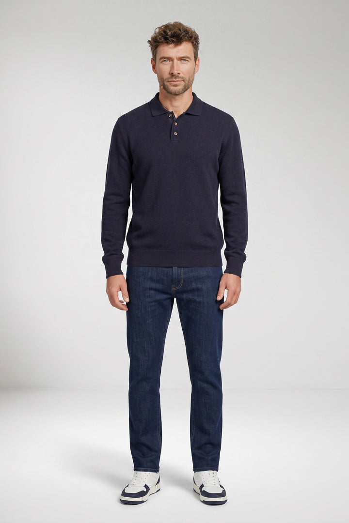 Monza Lamswollen Polo Pullover - Donkerblauw