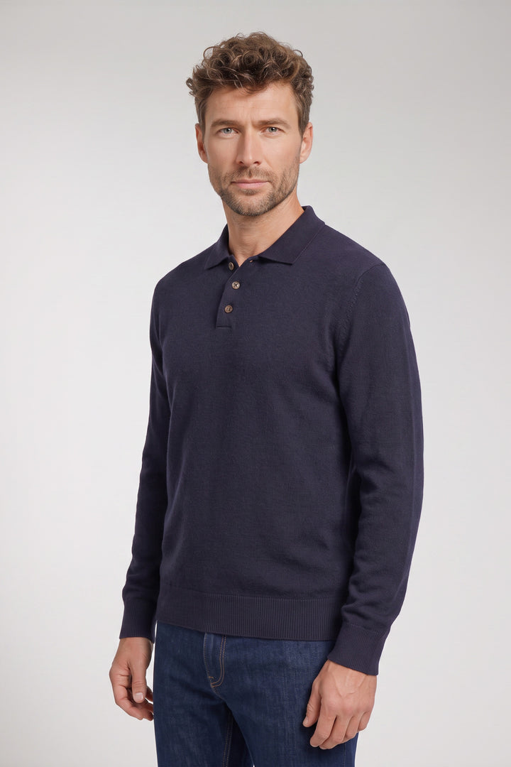 Monza Lamswollen Polo Pullover - Donkerblauw