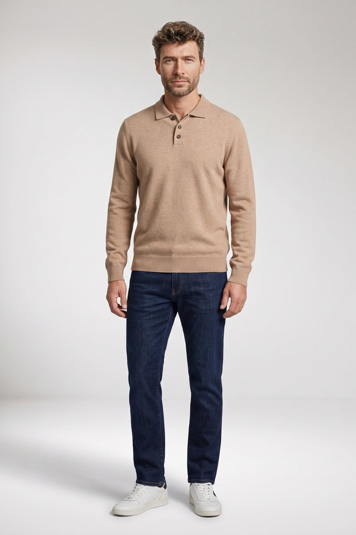 Monza Lamswollen Polo Pullover - Beige