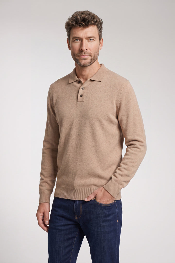 Monza Lamswollen Polo Pullover - Beige