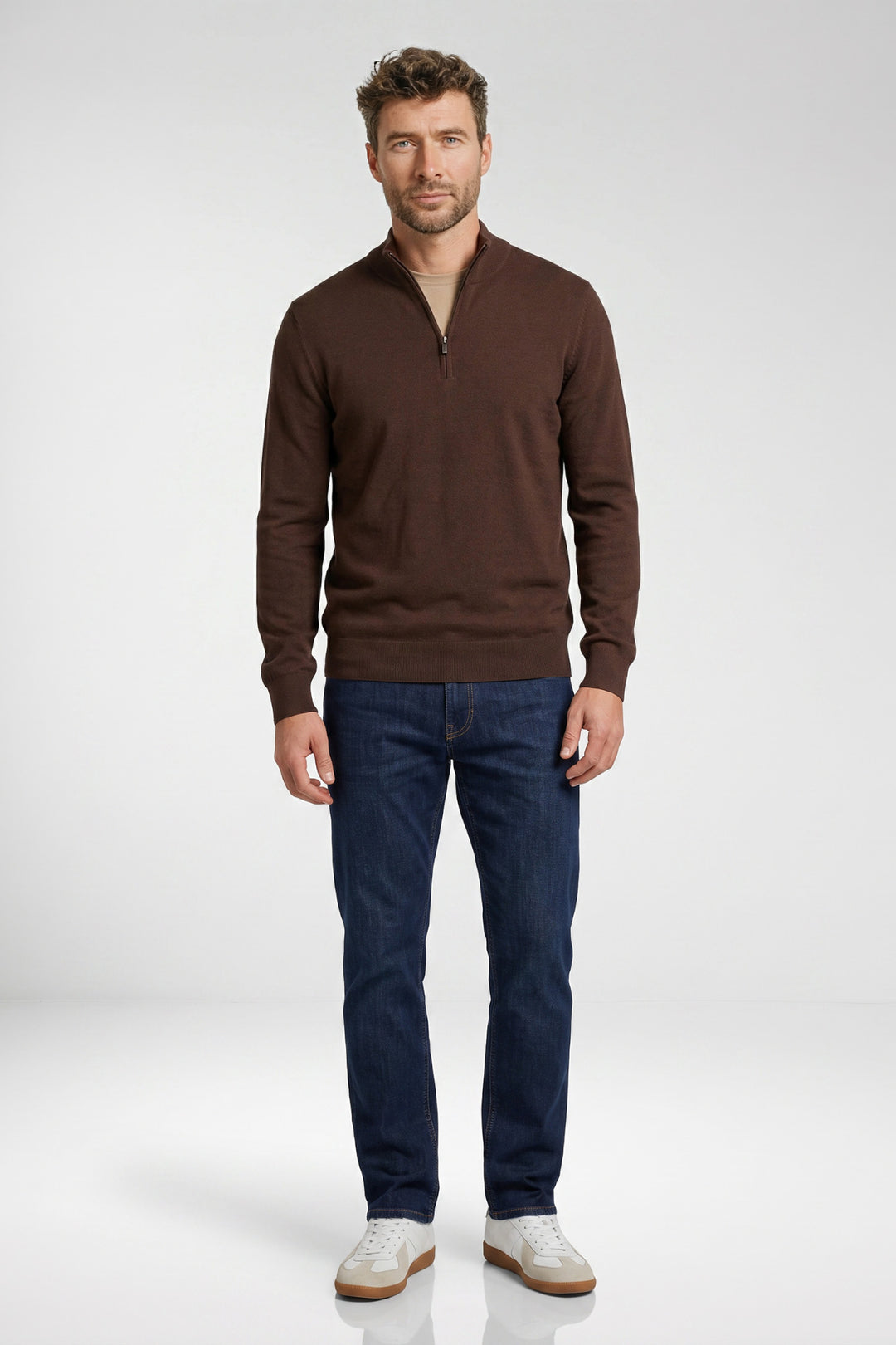Veneto Tencel™ Lyocell Half Zip Pullover - Bruin
