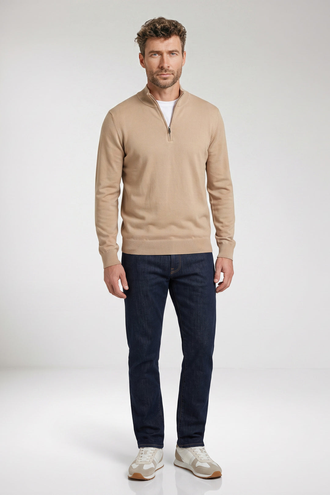 Veneto Tencel™ Lyocell Half Zip Pullover - Beige