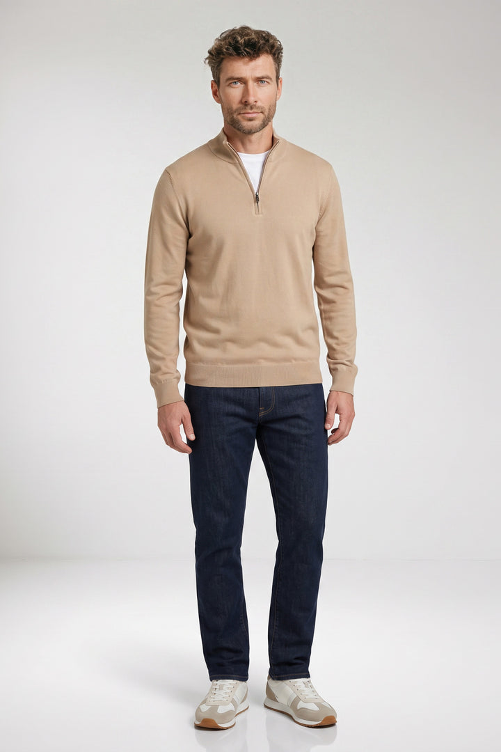 Veneto Tencel™ Lyocell Half Zip Pullover - Beige