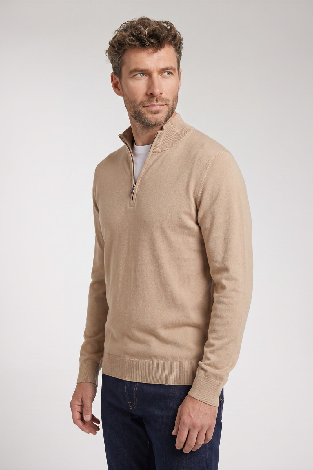 Veneto Tencel™ Lyocell Half Zip Pullover - Beige