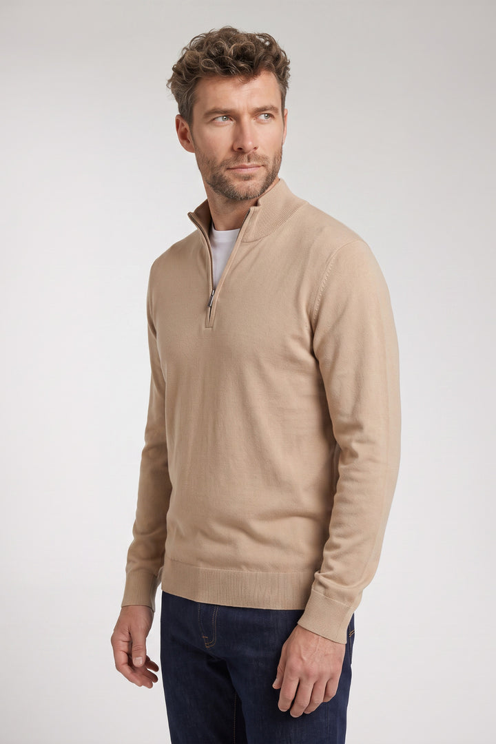 Veneto Tencel™ Lyocell Half Zip Pullover - Beige