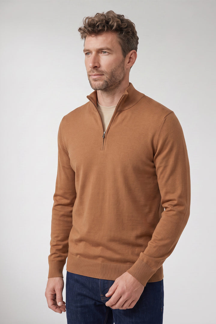 Veneto Tencel™ Lyocell Half Zip Pullover - Camel