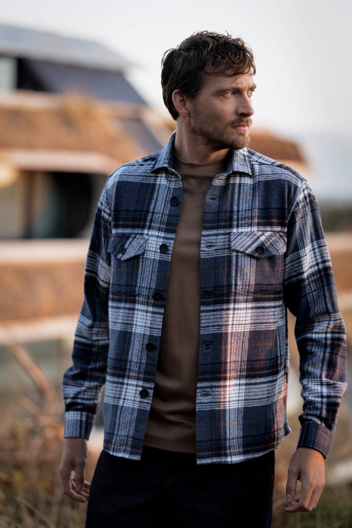 Salerno Geruit Overshirt - Blauw