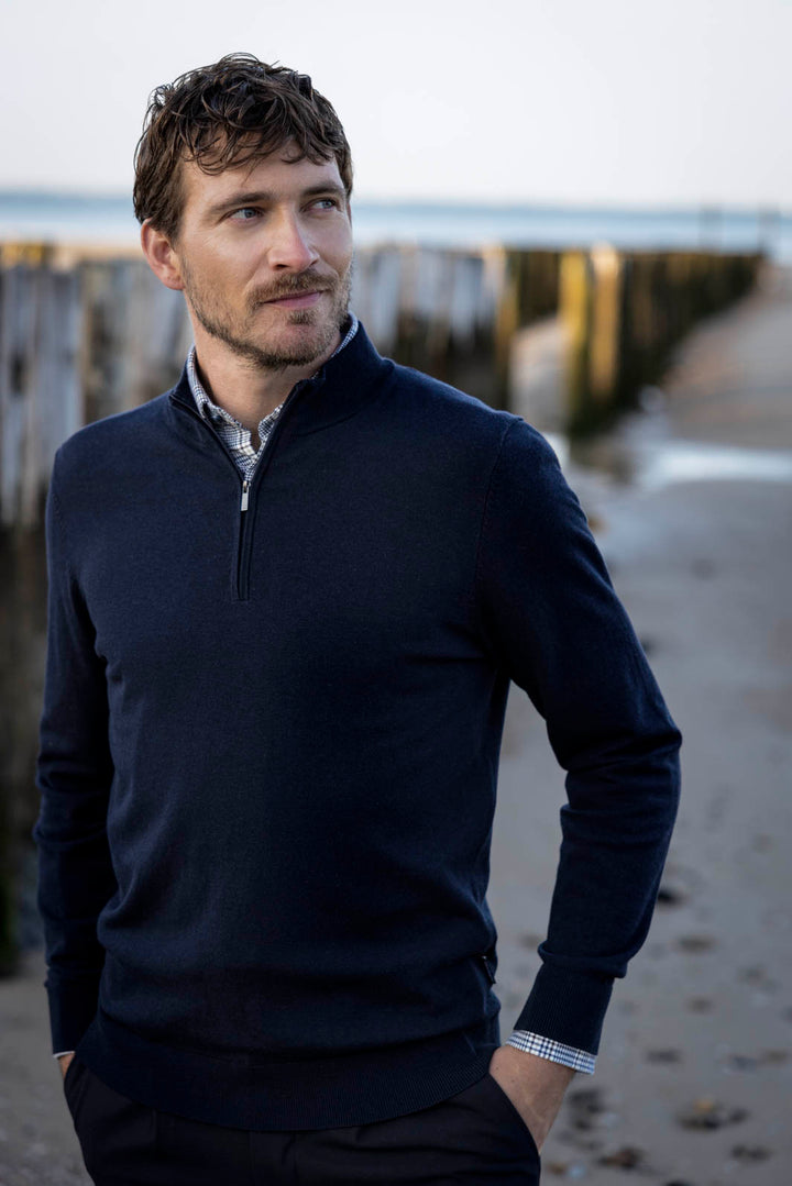Veneto Tencel™ Lyocell Half Zip Pullover - Donkerblauw
