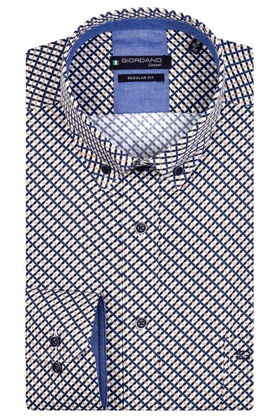 GIORDANO Beige Lange Mouw Regular fit Button Down Print Overhemd 327019 81 - Overhemd - Giordano Casual - GIORDANO Beige Lange Mouw Regular fit Button Down Print Overhemd 327019 81 - 327019/81/S