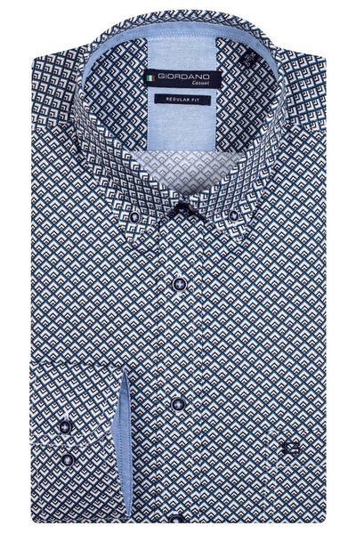 GIORDANO Blauw Lange Mouw Regular fit Button Down Print Overhemd 327023 65 - Overhemd - Giordano Casual - GIORDANO Blauw Lange Mouw Regular fit Button Down Print Overhemd 327023 65 - 327023/65/S