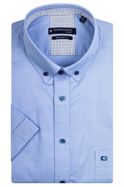 GIORDANO Blue Korte Mouw Button Down Effen Overhemd 316003 61 - Overhemd - Giordano Casual - GIORDANO Blue Korte Mouw Button Down Effen Overhemd 316003 61 - 316003/61/S