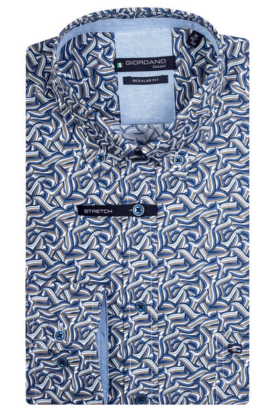 Giordano Blue Korte Mouw Button Down Overhemd 416035 60 - Overhemd - Giordano Casual - Giordano Blue Korte Mouw Button Down Overhemd 416035 60 - 416035/60/S