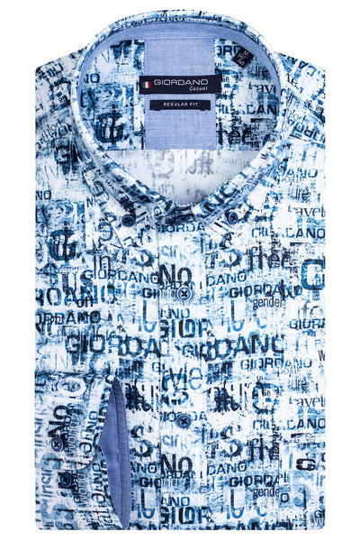 Giordano Blue Lange Mouw Button Down Overhemd 417011 60 - Overhemd - Giordano Casual - Giordano Blue Lange Mouw Button Down Overhemd 417011 60 - 417011/60/S