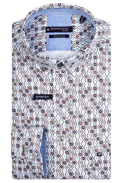 Giordano Brown Lange Mouw Button Down Overhemd 417044 80 - Overhemd - Giordano Casual - Giordano Brown Lange Mouw Button Down Overhemd 417044 80 - 417044/80/S