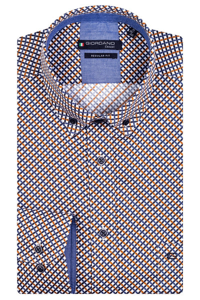 GIORDANO Geel Lange Mouw Regular fit Button Down Print Overhemd 327019 20 - Overhemd - Giordano Casual - GIORDANO Geel Lange Mouw Regular fit Button Down Print Overhemd 327019 20 - 327019/20/S