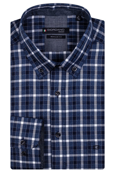 GIORDANO Mid Blauw Lange Mouw Modern fit Button Down Vogels Overhemd 227300 62 - Overhemd - Giordano Casual - GIORDANO Mid Blauw Lange Mouw Modern fit Button Down Vogels Overhemd 227300 62 - 227300/62/S
