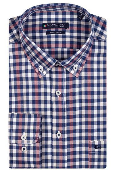GIORDANO Red Lange Mouw Regular fit Button Down Ruit Overhemd 317308 31 - Overhemd - Giordano Casual - GIORDANO Red Lange Mouw Regular fit Button Down Ruit Overhemd 317308 31 - 317308/31/S