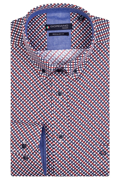 GIORDANO Rood Lange Mouw Regular fit Button Down Print Overhemd 327019 30 - Overhemd - Giordano Casual - GIORDANO Rood Lange Mouw Regular fit Button Down Print Overhemd 327019 30 - 327019/30/S