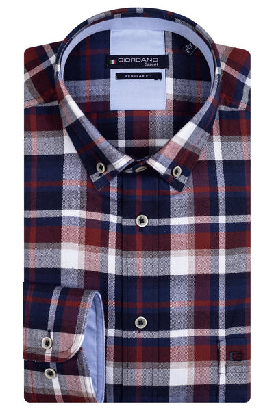 GIORDANO Rood Lange Mouw Regular fit Button Down Ruit Overhemd 327304 30 - Overhemd - Giordano Casual - GIORDANO Rood Lange Mouw Regular fit Button Down Ruit Overhemd 327304 30 - 327304/30/S