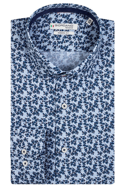 GIORDANO Blauw Lange Mouw Modern fit Cut Away Print Overhemd 327862 61 - Overhemd - Giordano Tailored - GIORDANO Blauw Lange Mouw Modern fit Cut Away Print Overhemd 327862 61 - 327862/61/37
