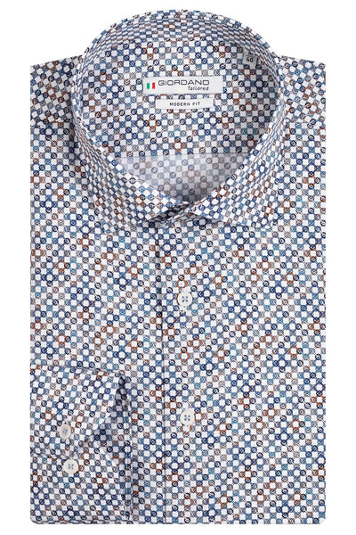 GIORDANO Blue Lange Mouw Modern fit Semi Cutaway Print Overhemd 317812 60 - Overhemd - Giordano Tailored - GIORDANO Blue Lange Mouw Modern fit Semi Cutaway Print Overhemd 317812 60 - 317812/60/37