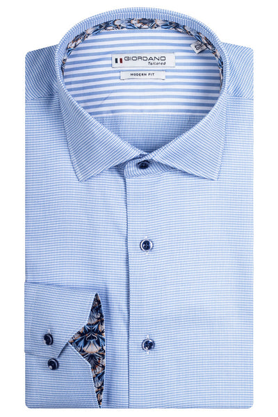 Giordano Blue Lange Mouw Semi Cutaway Overhemd 417842 61 - Overhemd - Giordano Tailored - Giordano Blue Lange Mouw Semi Cutaway Overhemd 417842 61 - 417842/61/37
