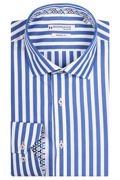 Giordano Blue Lange Mouw Semi Cutaway Overhemd 417843 62 - Overhemd - Giordano Tailored - Giordano Blue Lange Mouw Semi Cutaway Overhemd 417843 62 - 417843/62/37