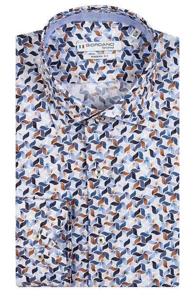 GIORDANO Bruin Lange Mouw Modern fit Cut Away Print Overhemd 317810 60 - Overhemd - Giordano Tailored - GIORDANO Bruin Lange Mouw Modern fit Cut Away Print Overhemd 317810 60 - 317810/60/37