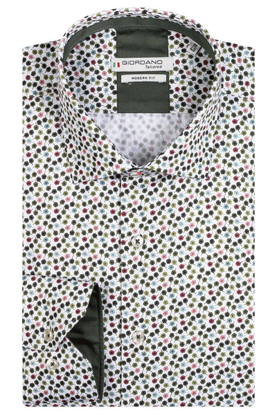 GIORDANO Groen Lange Mouw Modern fit Semi Cutaway Print Overhemd 327855 70 - Overhemd - Giordano Tailored - GIORDANO Groen Lange Mouw Modern fit Semi Cutaway Print Overhemd 327855 70 - 327855/70/37