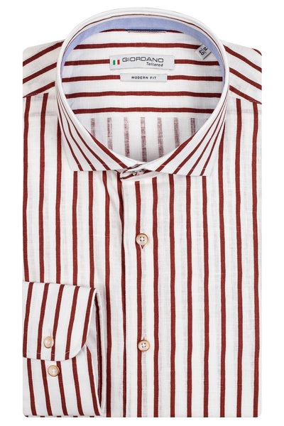 GIORDANO Red Lange Mouw Button Down Print Overhemd 317831 30 - Overhemd - Giordano Tailored - GIORDANO Red Lange Mouw Button Down Print Overhemd 317831 30 - 317831/30/37