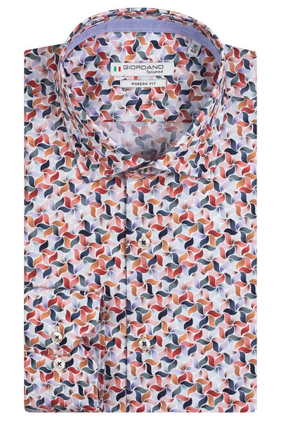 GIORDANO Rood Lange Mouw Modern fit Cut Away Print Overhemd 317810 30 - Overhemd - Giordano Tailored - GIORDANO Rood Lange Mouw Modern fit Cut Away Print Overhemd 317810 30 - 317810/30/37