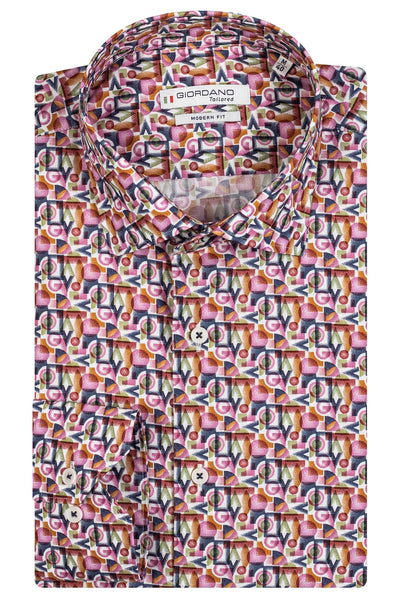 GIORDANO Roze Lange Mouw Modern fit Cut Away Print Overhemd 317818 50 - Overhemd - Giordano Tailored - GIORDANO Roze Lange Mouw Modern fit Cut Away Print Overhemd 317818 50 - 317818/50/37