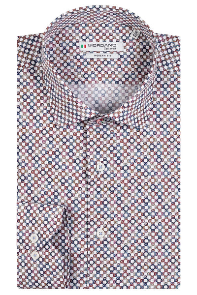 GIORDANO Roze Lange Mouw Modern fit Semi Cutaway Print Overhemd 317812 30 - Overhemd - Giordano Tailored - GIORDANO Roze Lange Mouw Modern fit Semi Cutaway Print Overhemd 317812 30 - 317812/30/37
